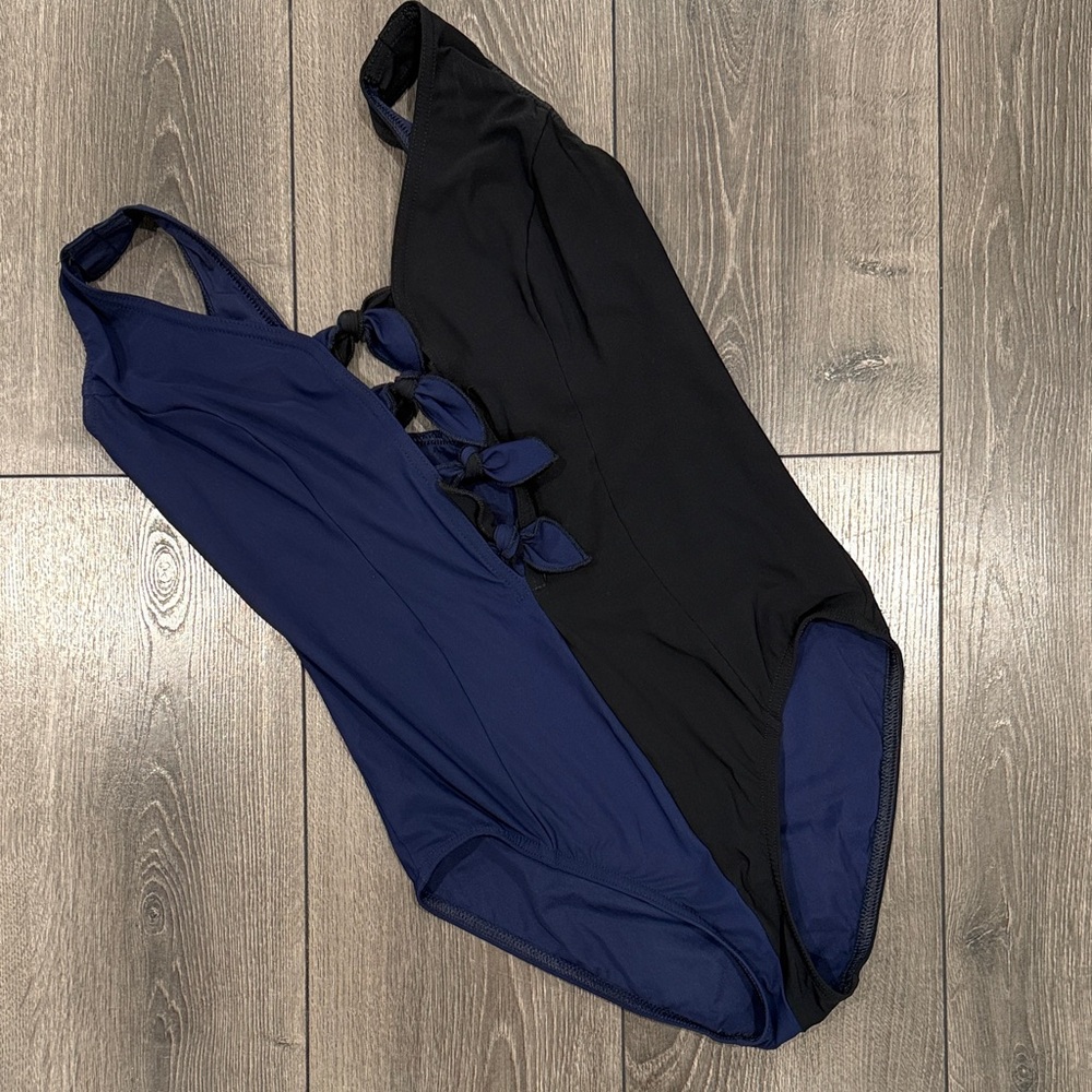 Elegant Black and Navy One Piece Swimsuit